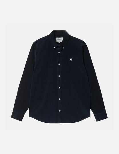 Madison Shirt (Fine Cord) - Dark Navy Blue/White