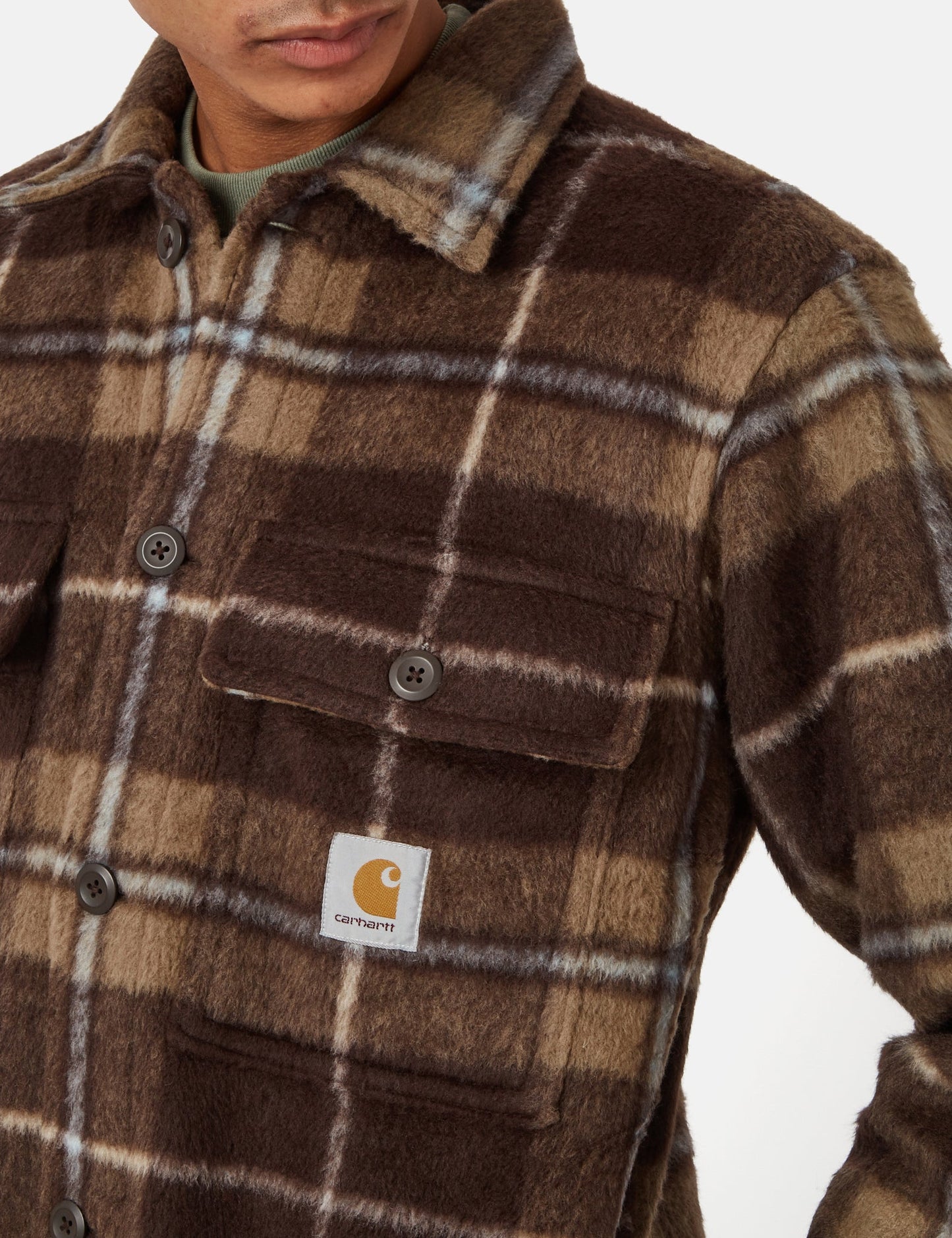 Manning Check Overshirt - Dark Umber Brown/Leather