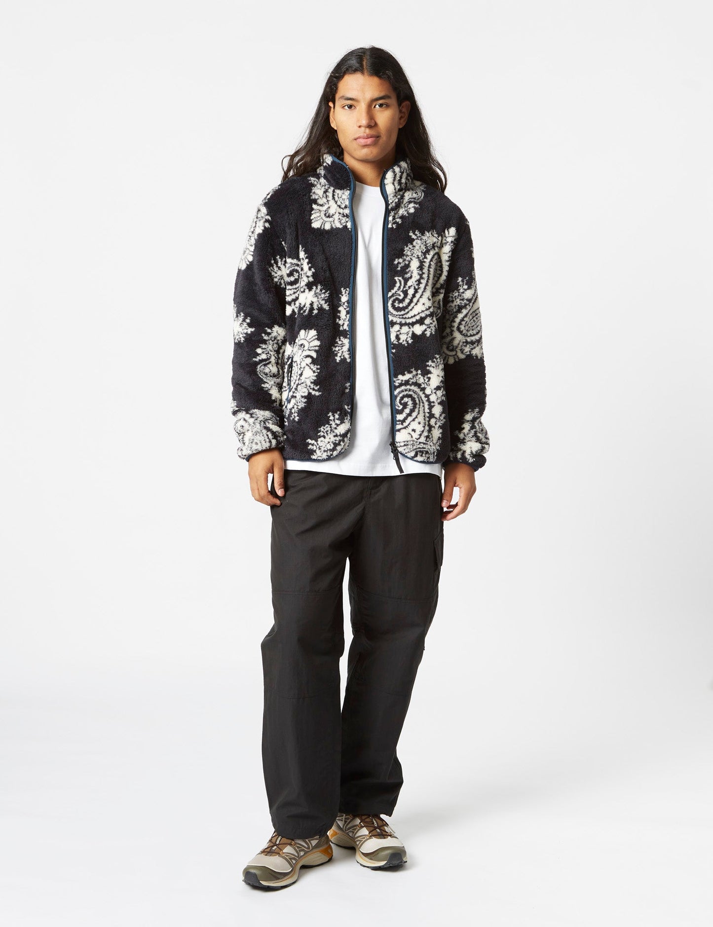 Jebson Fleece Jacket (Paisley Big Print) - Black/Squid Dark Blue