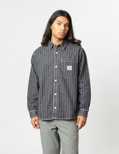 Orlean Stripe Over Shirt (100% Cotton Poplin) - Black